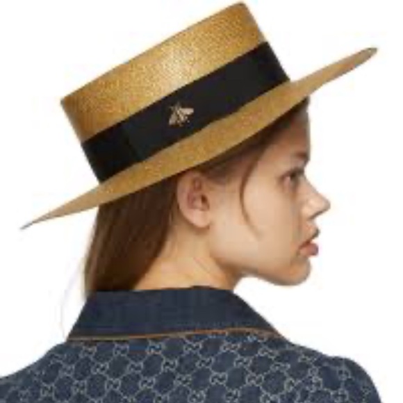“Gucci” grosgrain trimmed glittered, straw hat NWT - Picture 8 of 9